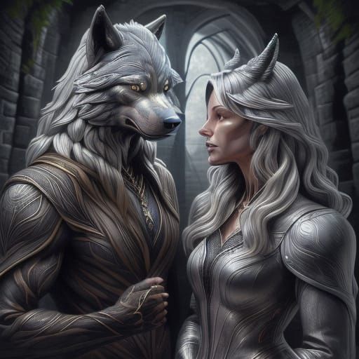 A wolf shifter blond witch and silver-haired wolf shifter wi...
