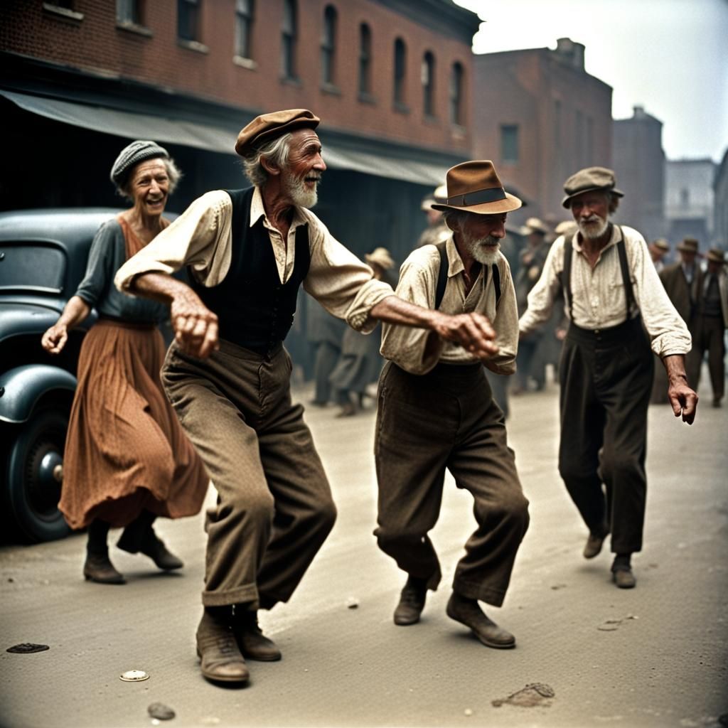 1930s Hobos Dancing: Vintage Kodachrome Slide