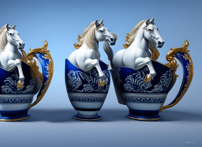 Porcelain Horses in Teacup Hellscape: Baroque Photorealism
