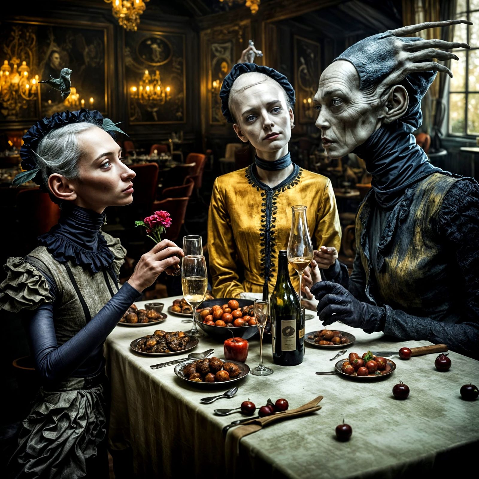 Surreal Alien Restaurant Celebration: Hyperrealistic Photogr...