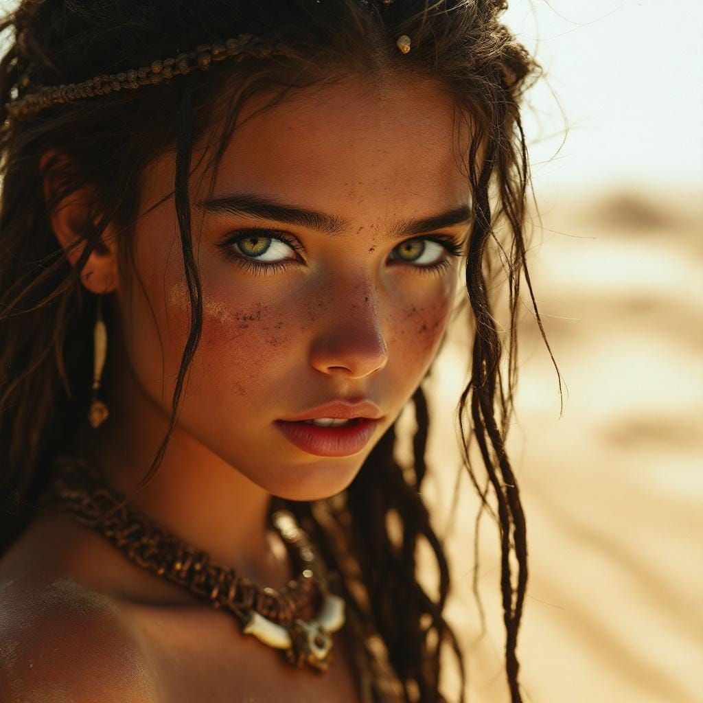 Nomad Girl Peers into Buried City, Surrealist Painting