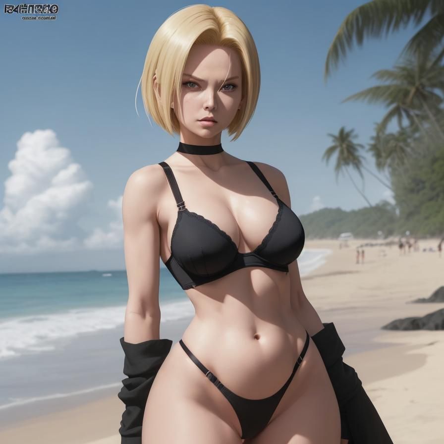 Anime Style Android 18 Beach Illustration