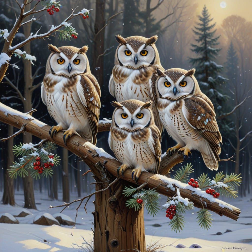Cozy Owl Family Celebrates New Year's Eve