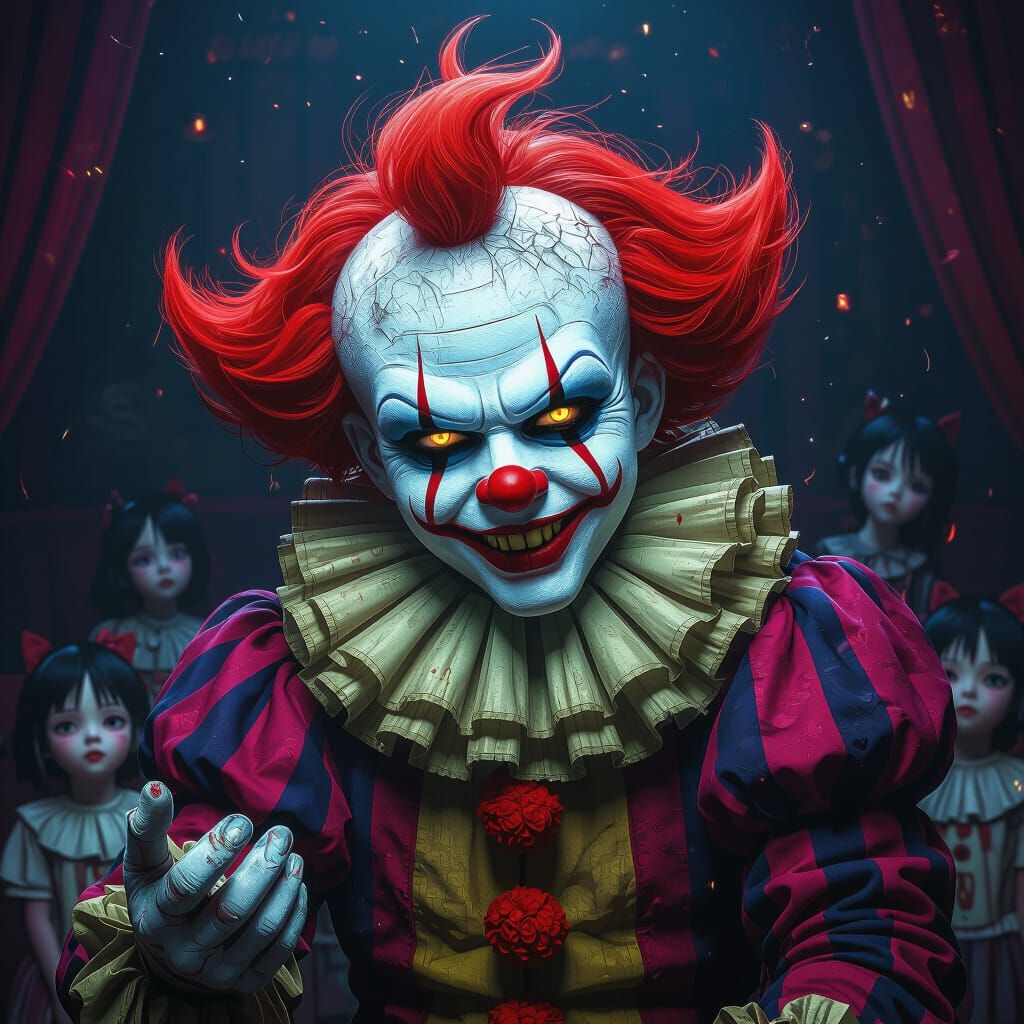 Sinister Anime Clown Performs Dark Magic in Expressionist St...