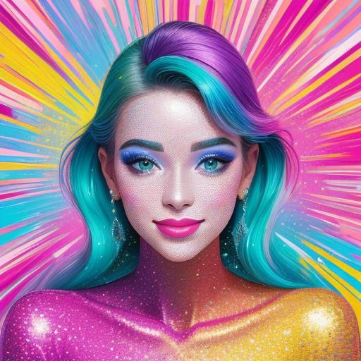 Glittering Pop Art Portrait of a Smiling Woman