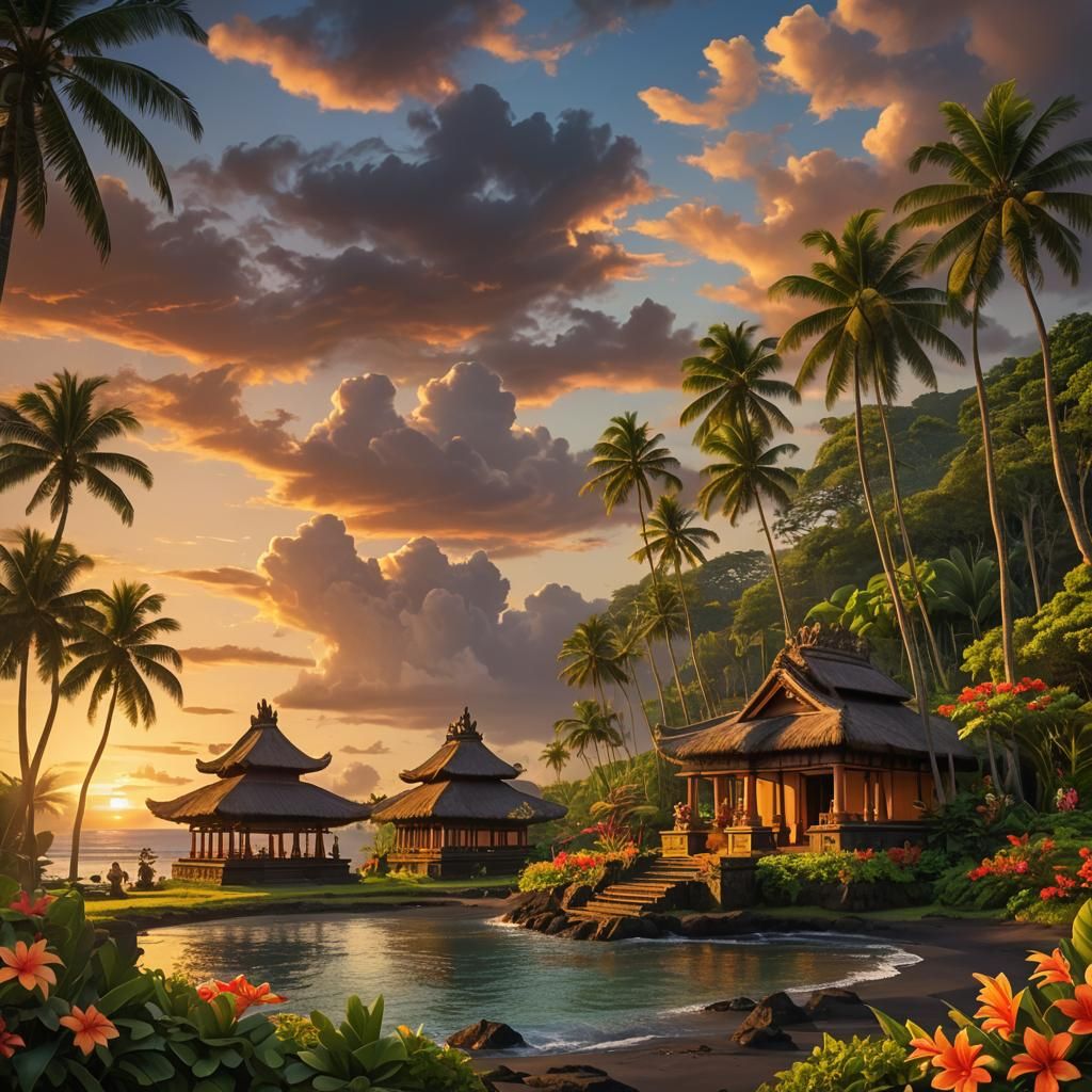 Ancient Hawaiian Temple Ceremony: Matte Painting