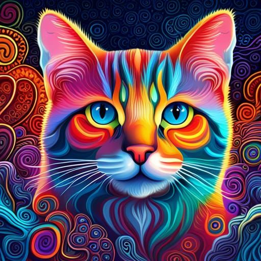 Psychedelic Kitten Vector Art Portrait