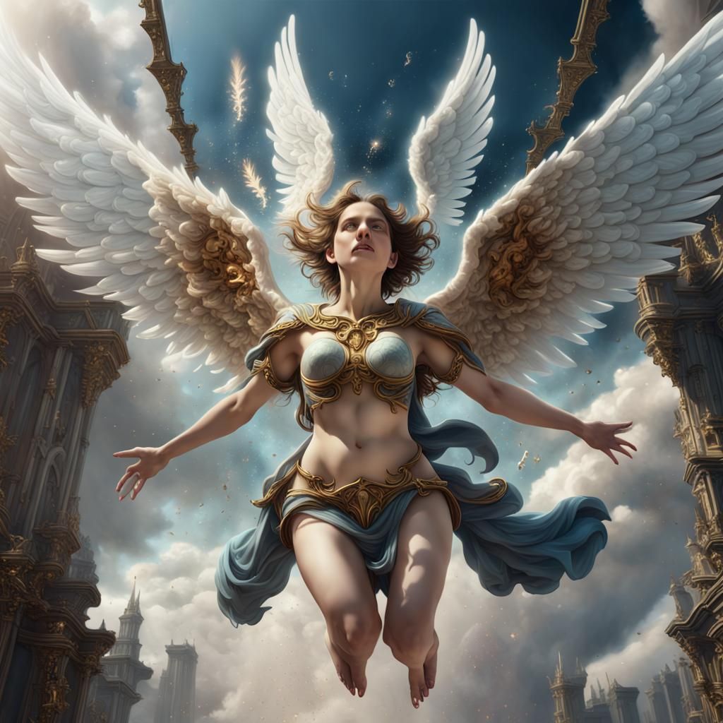 Heavenly Angel Emerges: Detailed Fantasy Art