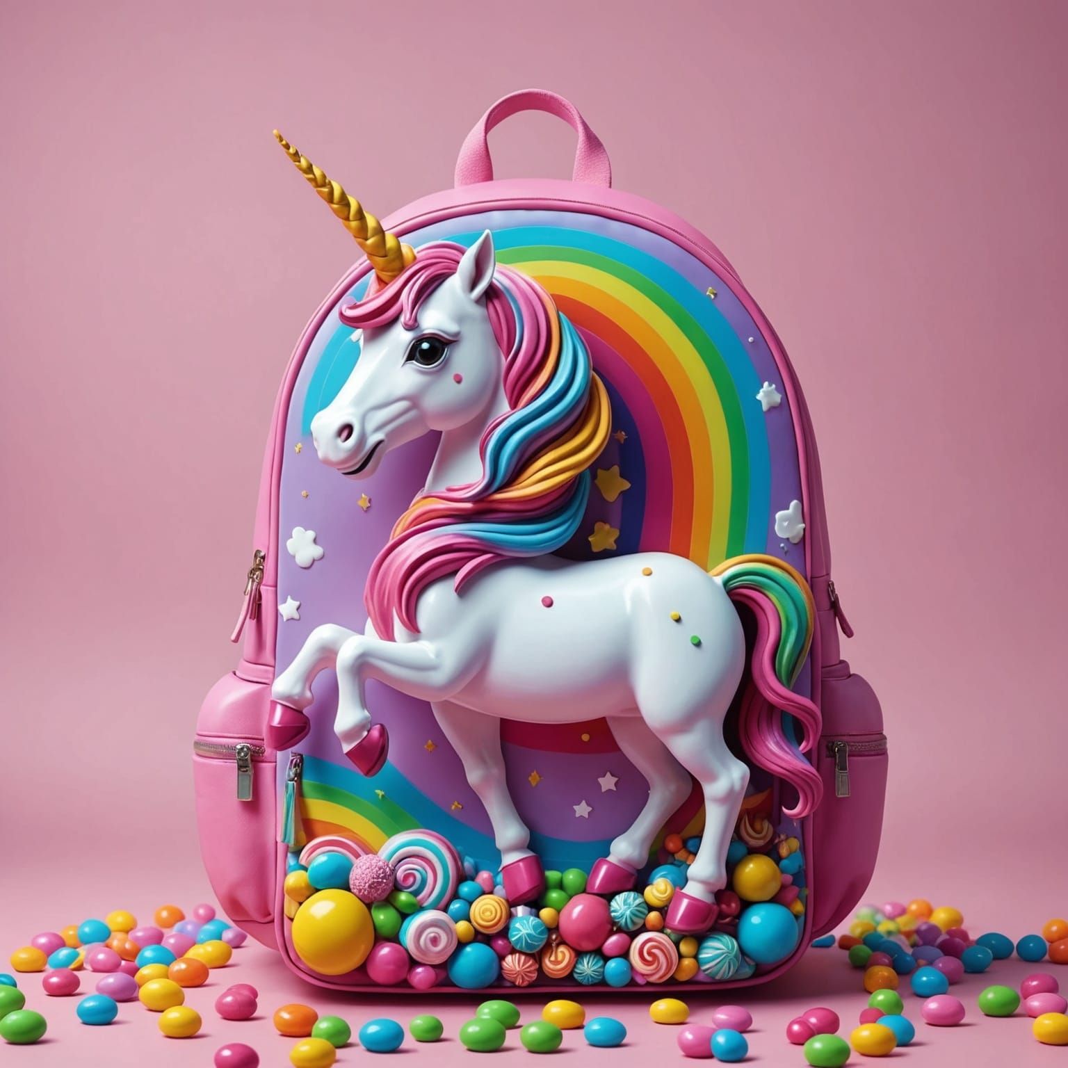 Pink Rainbow Unicorn Backpack in Candy Art Style