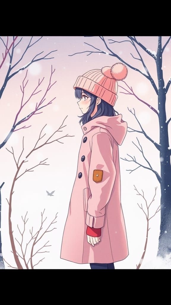 Anime Winter Wonderland in Soft Watercolor Style