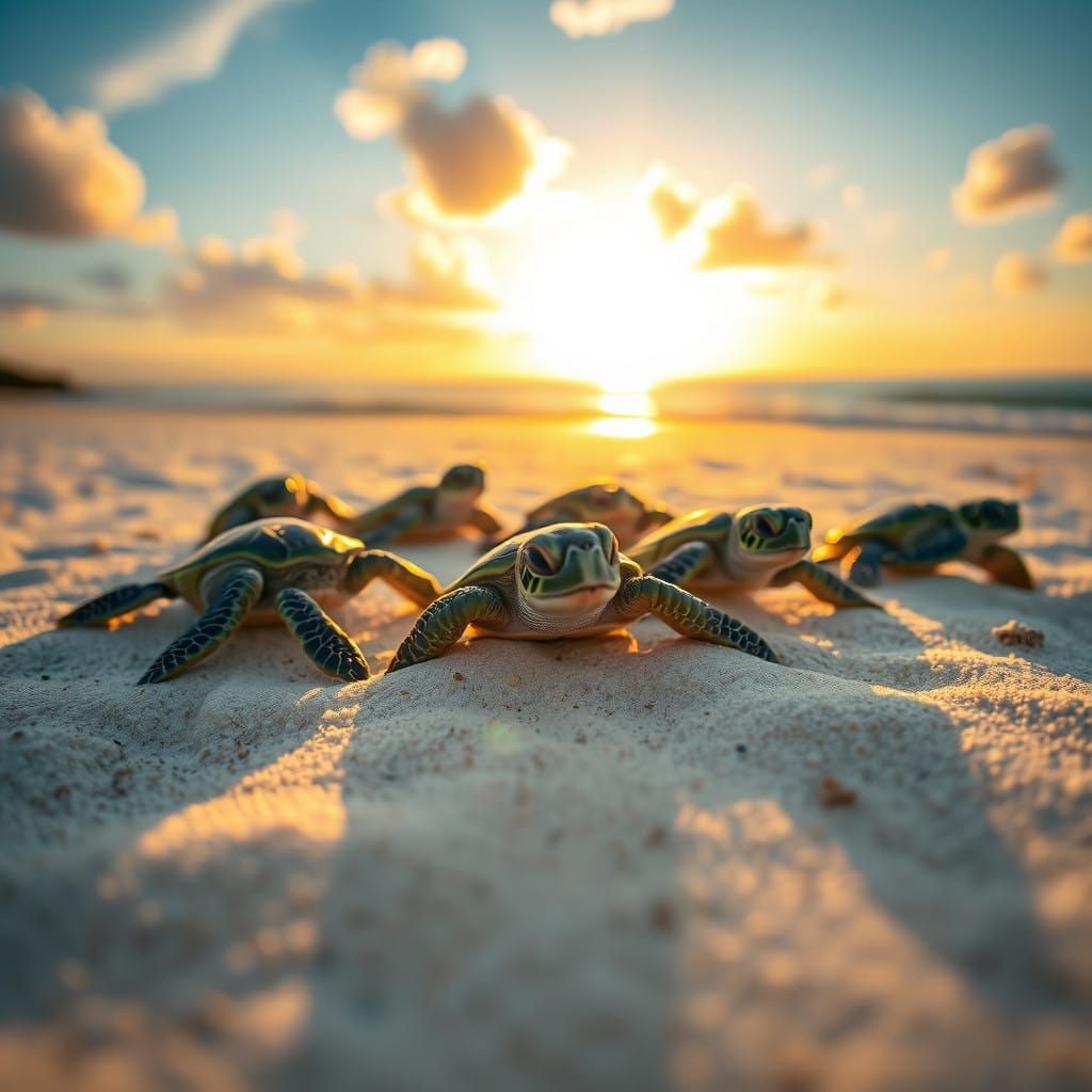 Tender Green Sea Turtle Hatchlings Emerge at Dawn