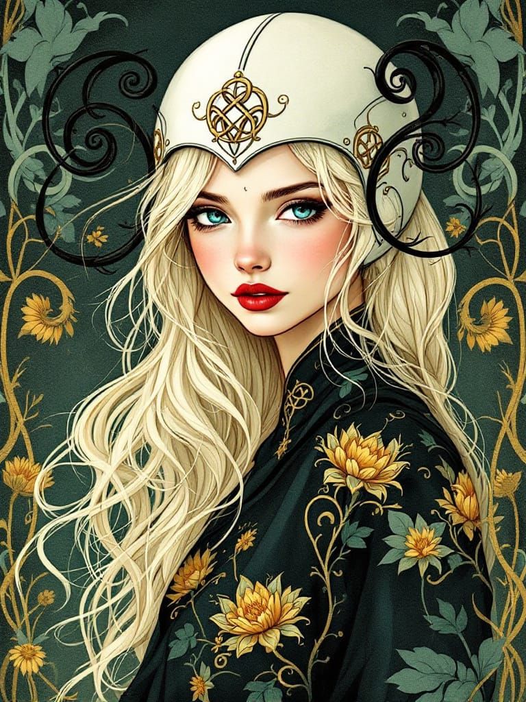 Ethereal Woman in Celtic Art Nouveau Style