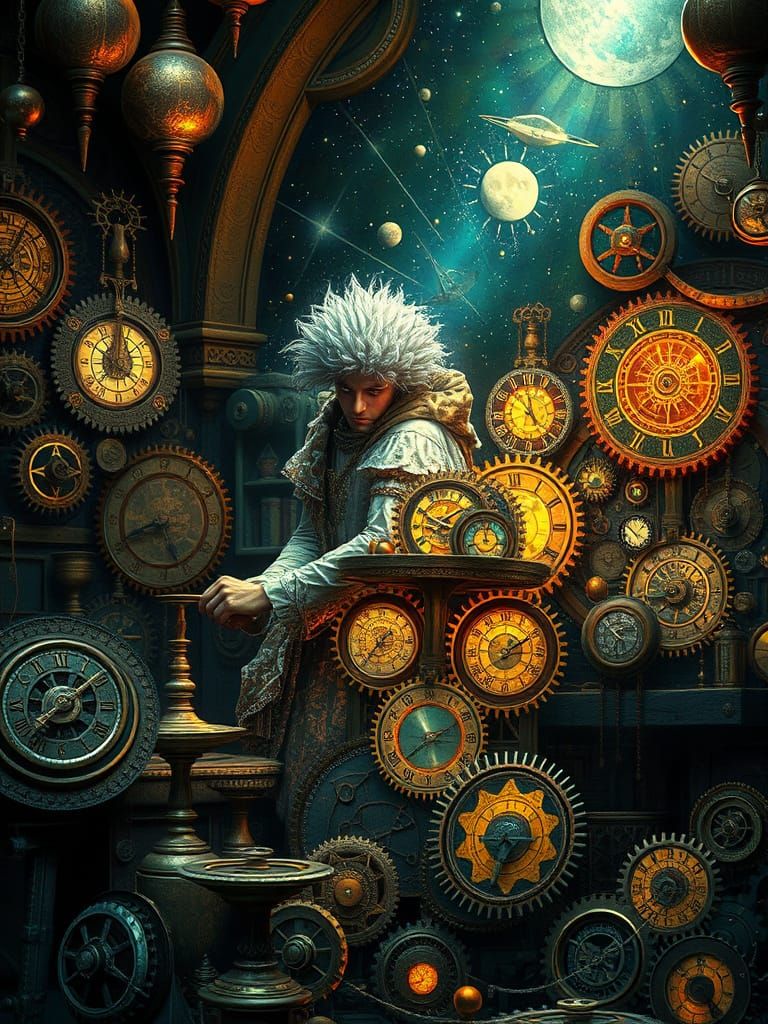 Celestial Clockmaker Crafting Galactic Timepieces in Etherea...