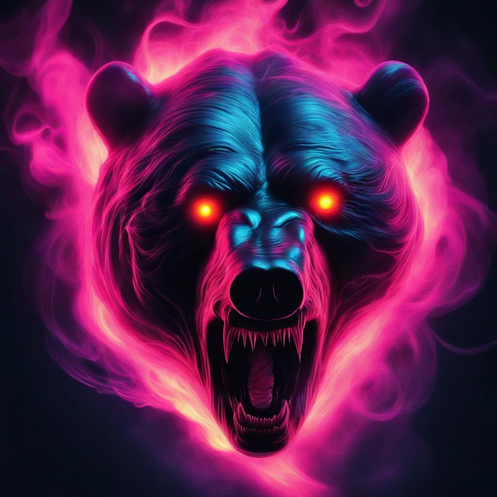 Neon Smoke Tornado with Screaming Bear Portrait