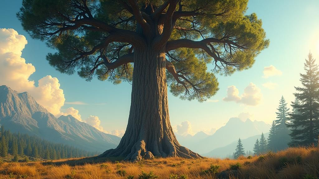 Colossal Pine Tree in Realistic Fantasy Landscape