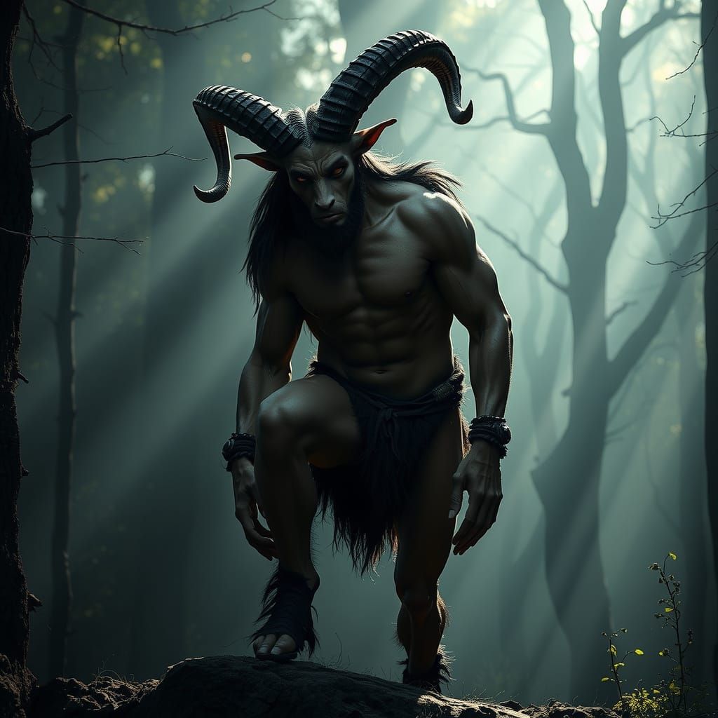 Majestic Dark Fantasy Satyr in a Mysterious Forest