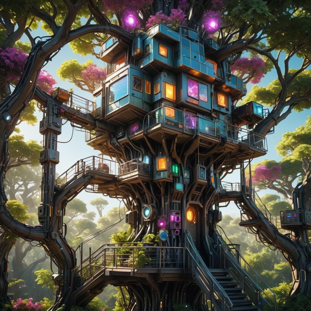 Futuristic Robotic Treehouse in Ecopunk Style