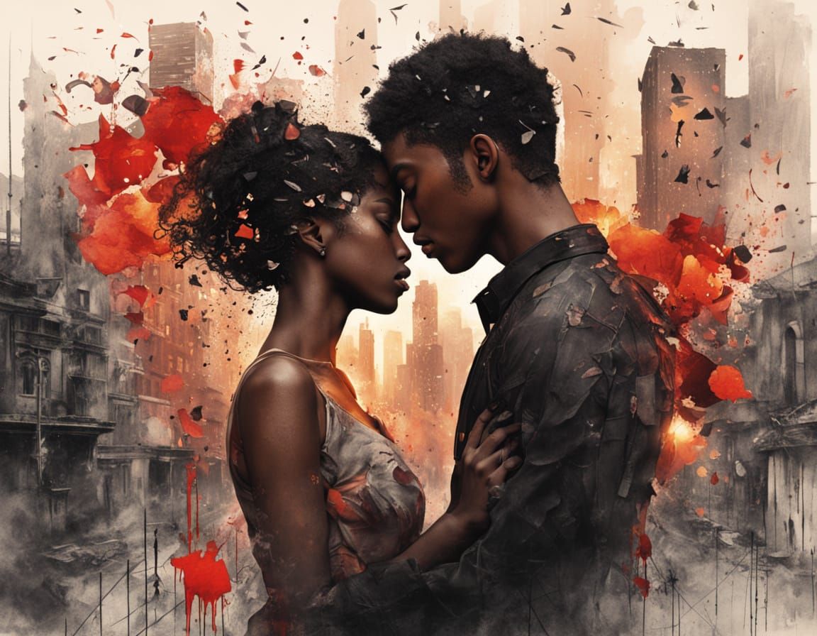 Surreal Double Exposure of Love and Heartbreak in Cubist Sty...