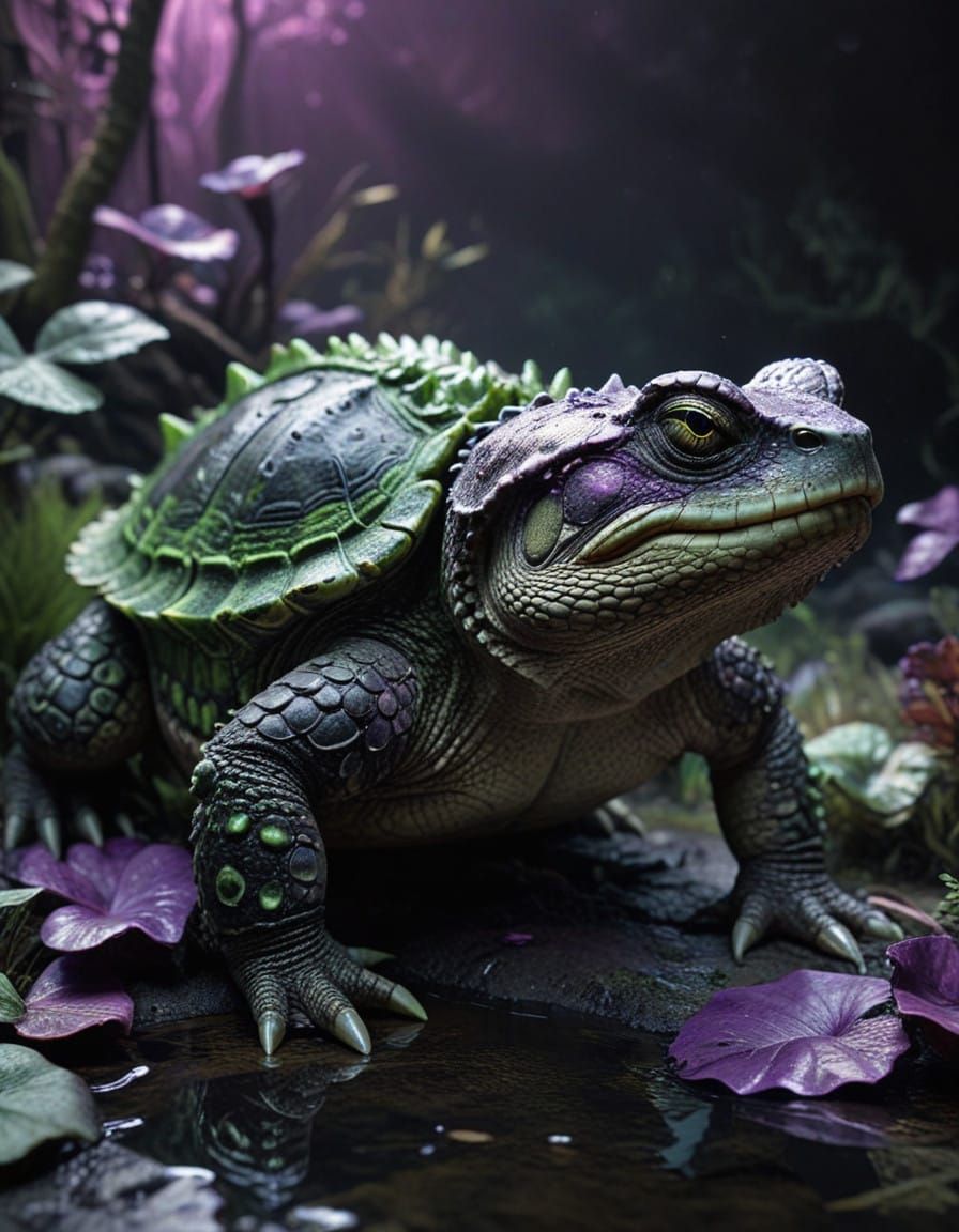 Fantastical Amphibian Hybrid in Deep, Rich Colors