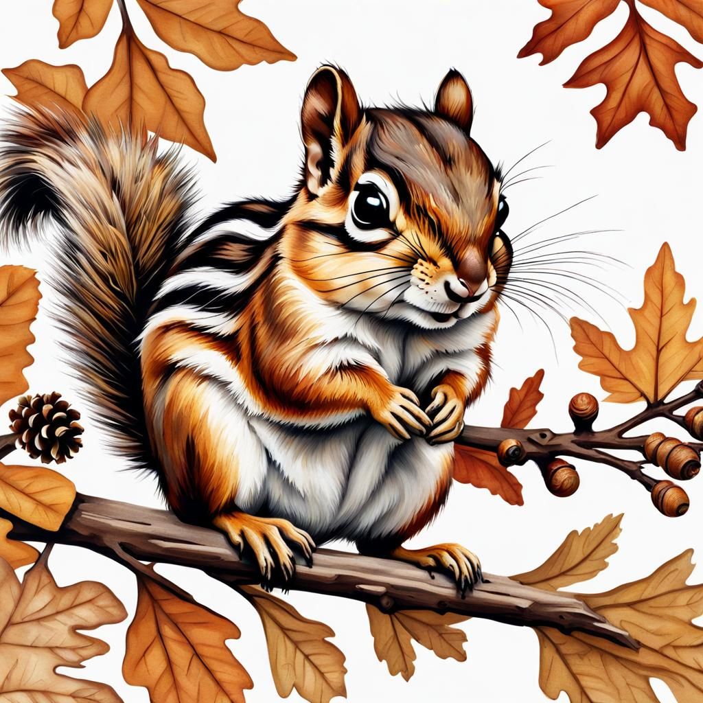 Detailed Image of a Cute Chipmunk with Pinecone
