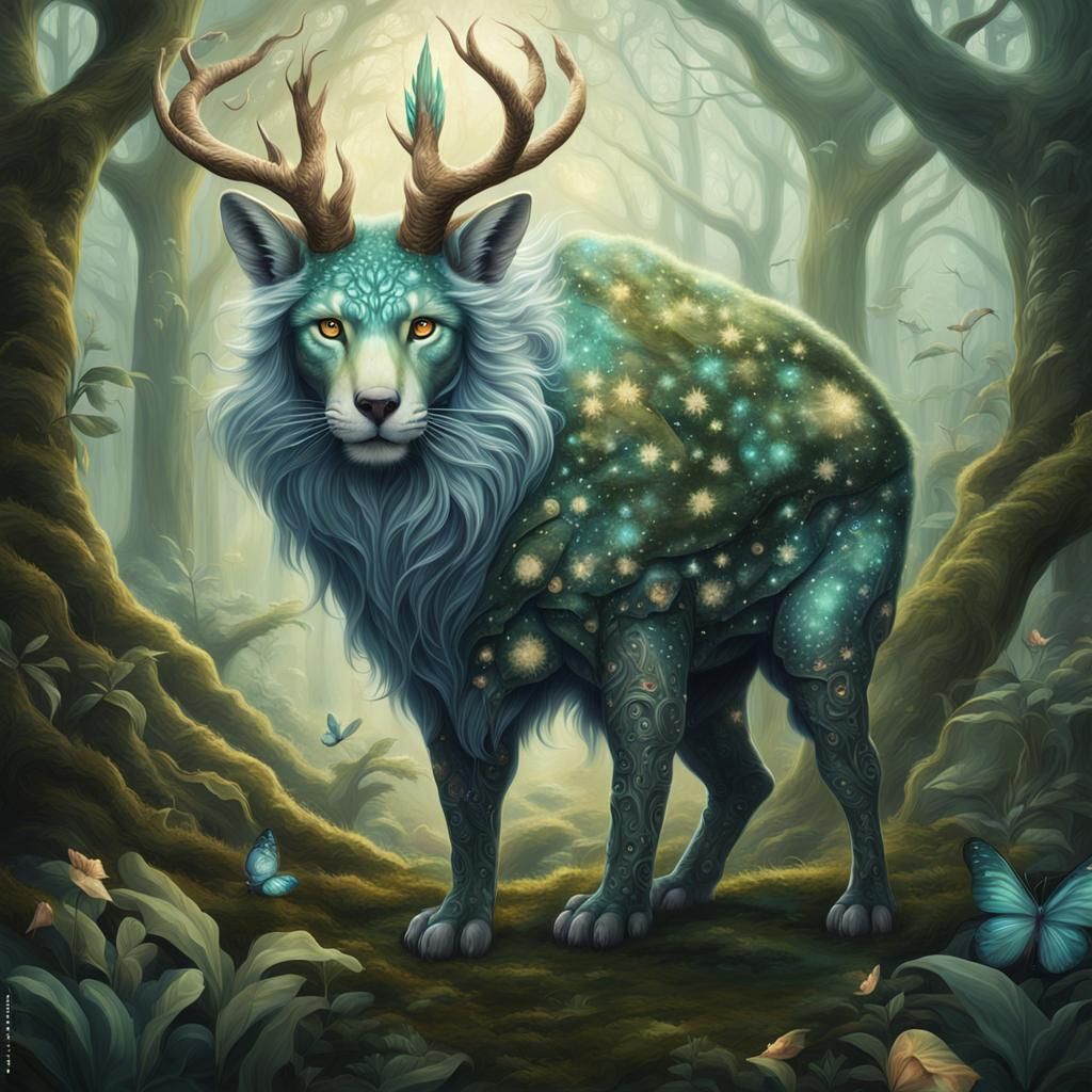 Surreal Animal Fantasy Character in Dreamlike Forest