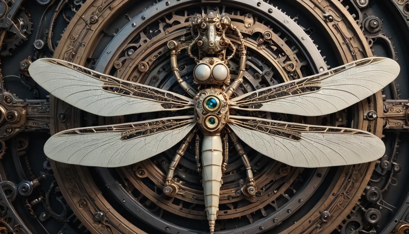 Ornate Mechanical Dragonfly on Sci-Fi Fascia