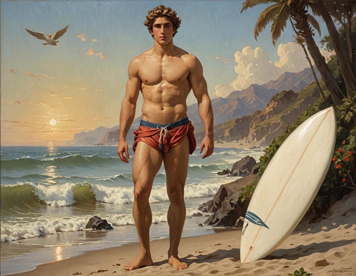 Apollo goes surfing, whilst Icarus tests his wings. By William-Adolphe Bouguereau.