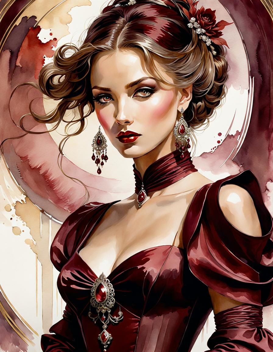 Charming Woman, Abstract Wallpaper in Enchanting Maroon  Pal...