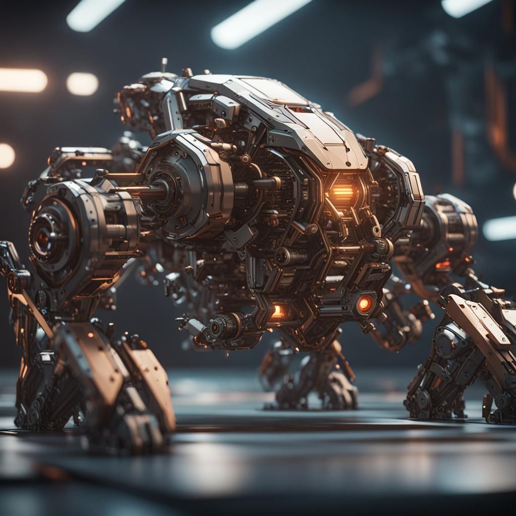 Intricate Sci-Fi Mech Ground-Level Shot in 8K