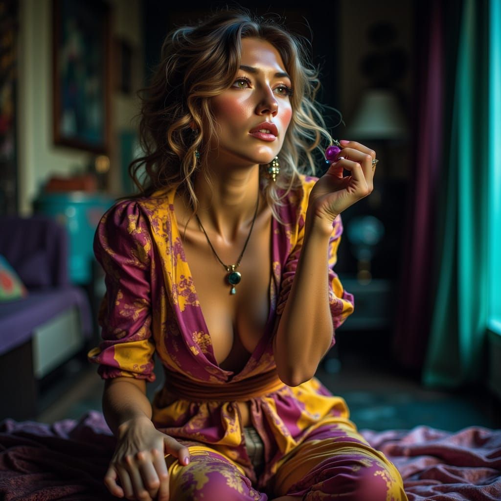 Film Noir Heroine in Vibrant Colors