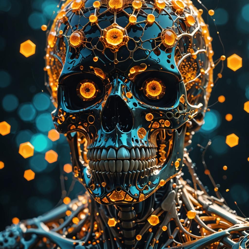 Honeycell Skeleton Portrait in Double Exposure