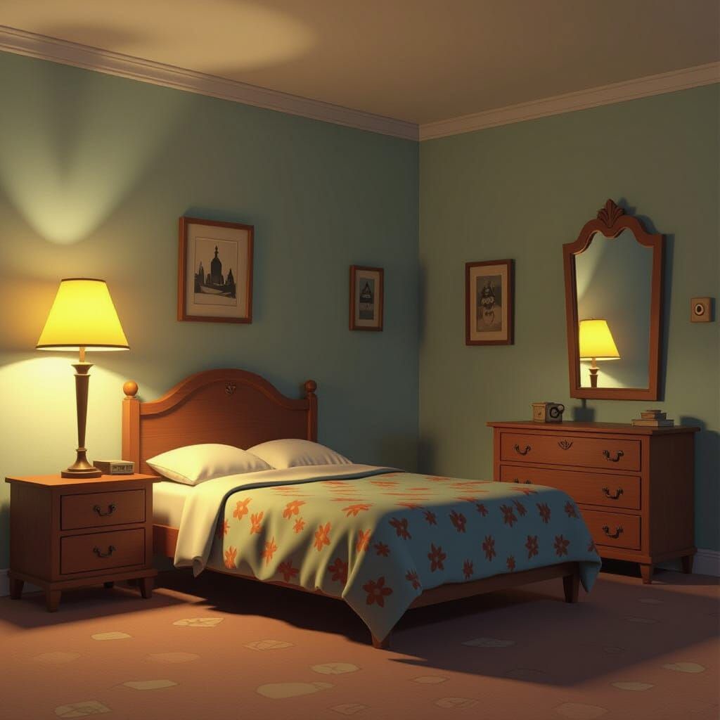 Pixar Style Motel Room Animated Horror