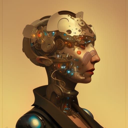 Victorian Robot Portrait in Hyperdetailed Style