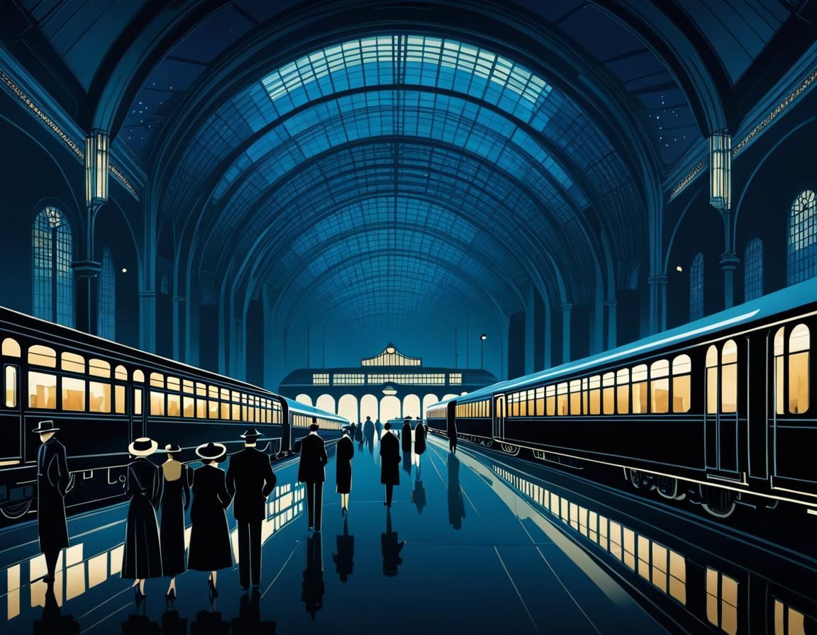 Art Deco Train Station at Night