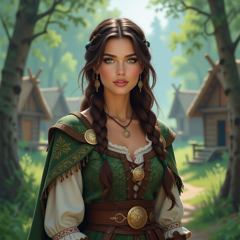 Norse Woman in Scandinavian Forest Art