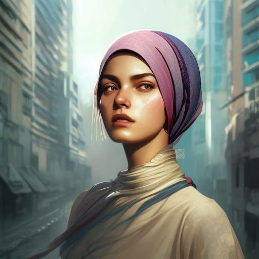 Hijab Girl Portrait in Hyperdetailed Urban Style