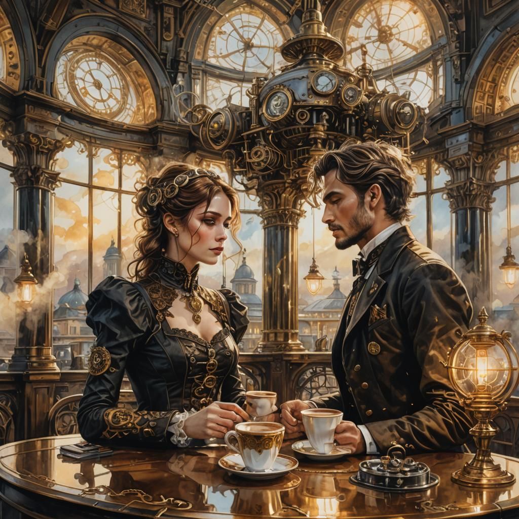 Steampunk Coffee Portrait in Dramatic Lighting