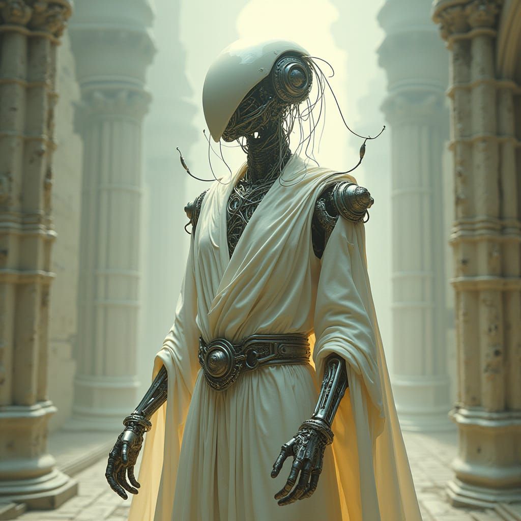 Biomechanical Oracle in Industrial Mystical Style