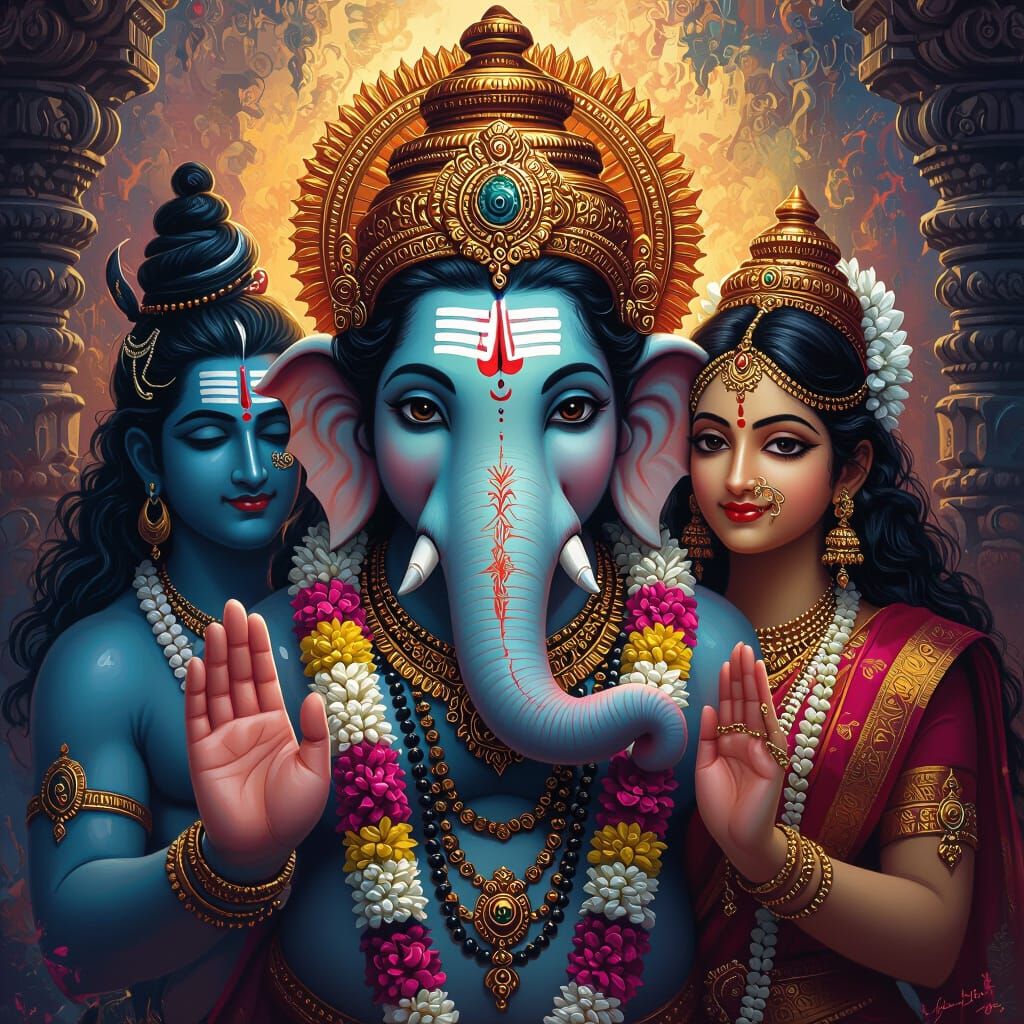 Ganesh Blesses Devotees: A Matte Fantasy Painting