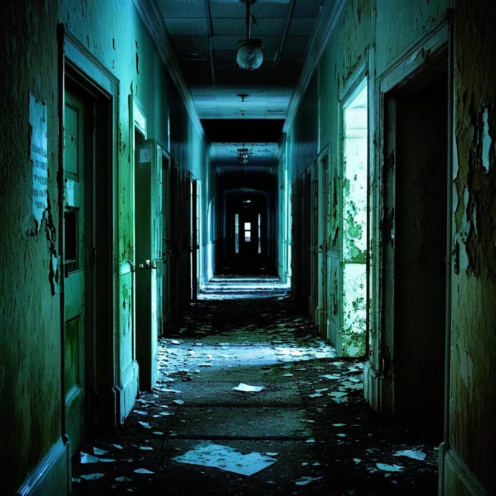 Ghostly Specter in Abandoned Asylum Hallway