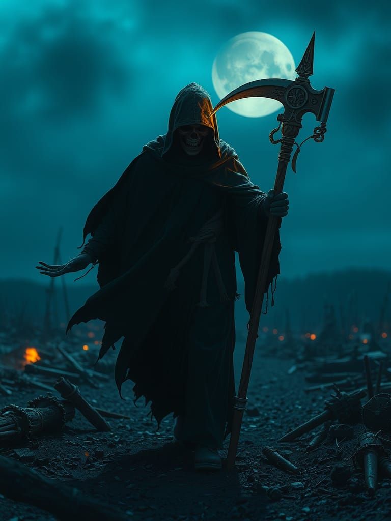 Grim Reaper on Battlefield at Night