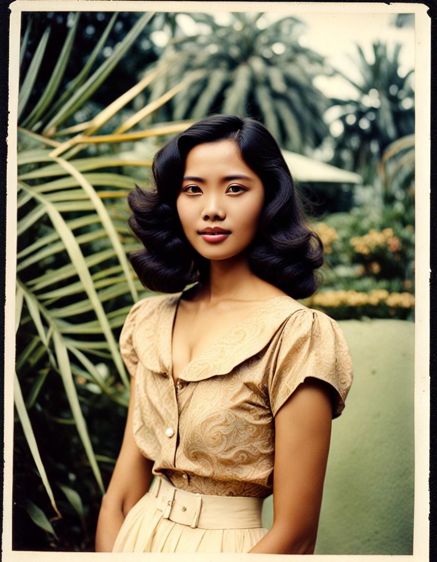 1980s Indonesian Woman in Tropical Garden Polaroid