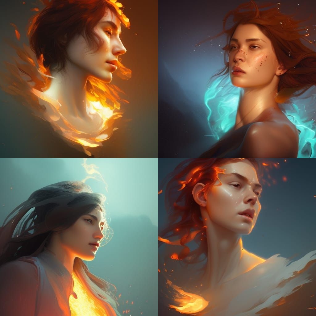 Elemental Portraits in Hyperdetailed Digital Art Style