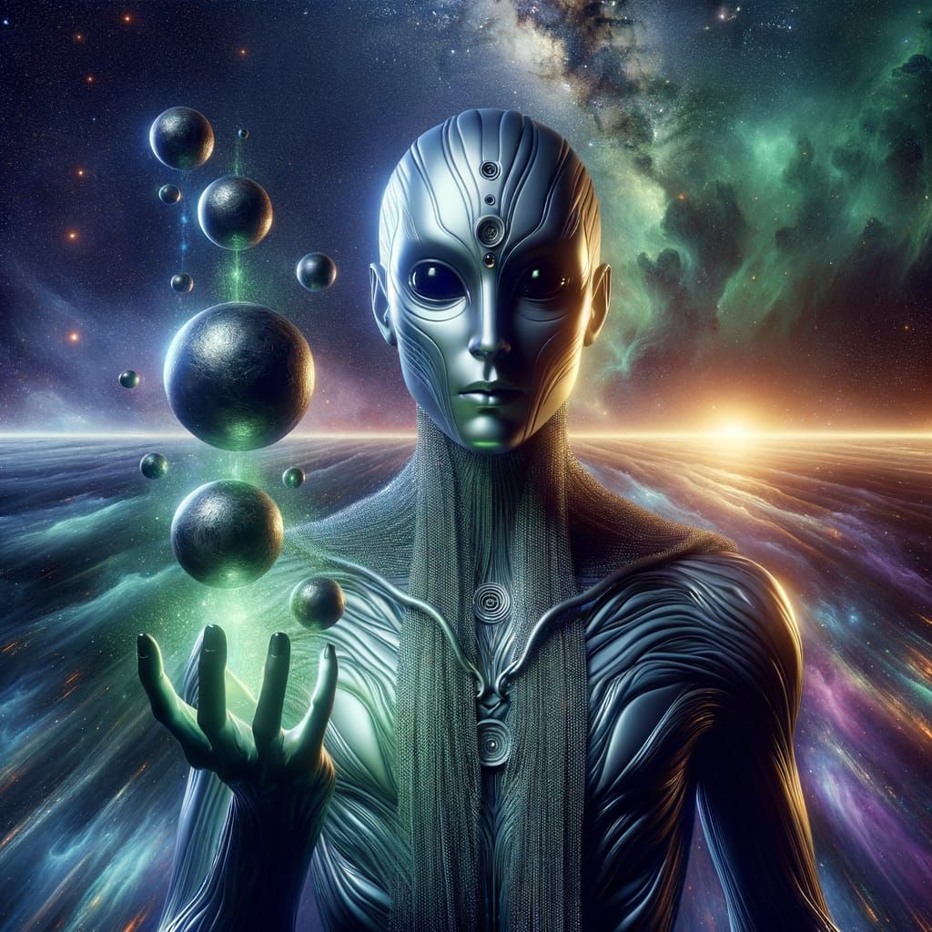 Sci-Fi Portrait: Androgynous Alien Balancing Chaos and Order