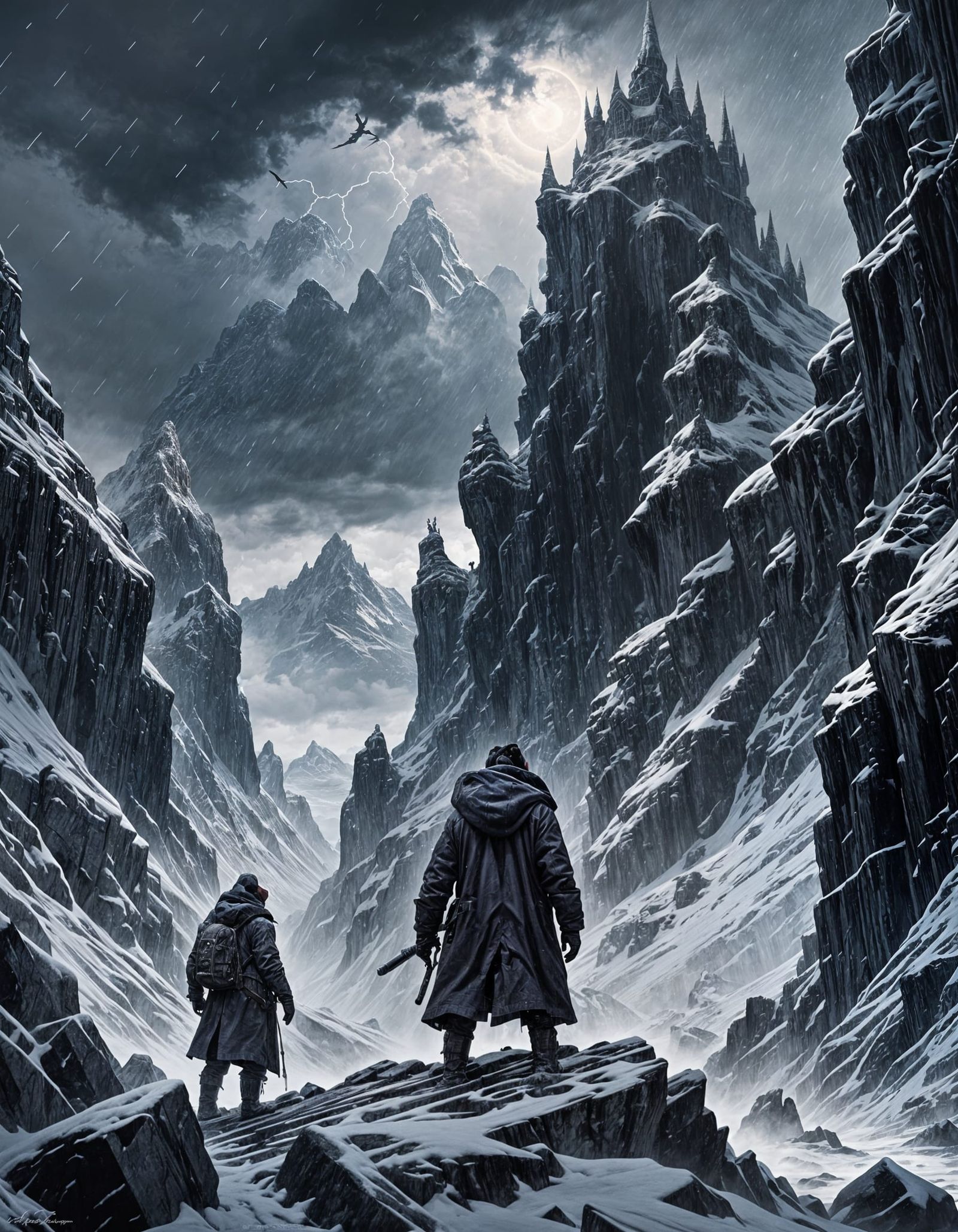 Lovecraftian Explorer Gazing at Antarctic Ruins