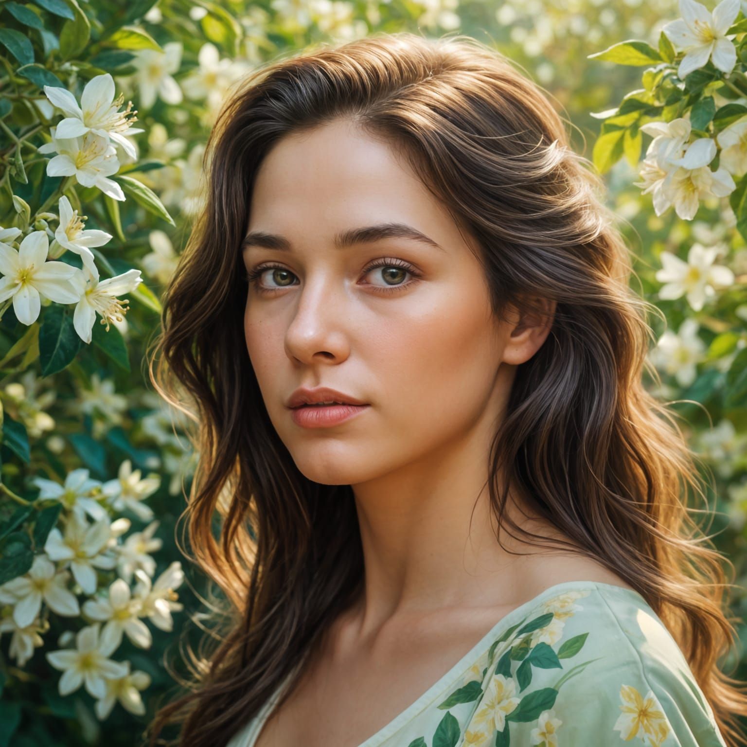 Woman in Exquisite Jasmine Garden Portrait
