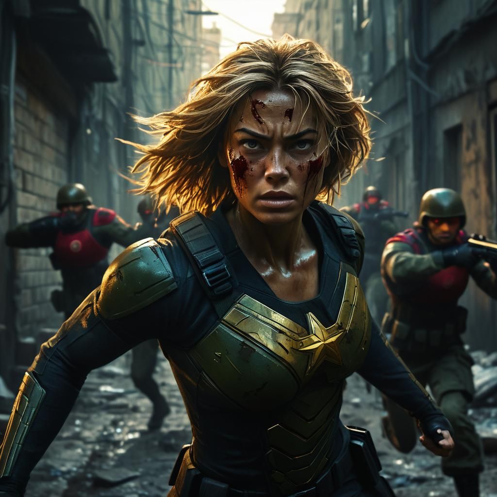 Gritty Superhero Fights Soldiers in Dark Alley