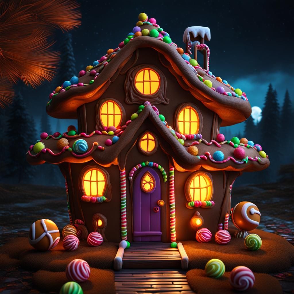 Hyperrealistic Witch at Gingerbread House in Unreal Engine