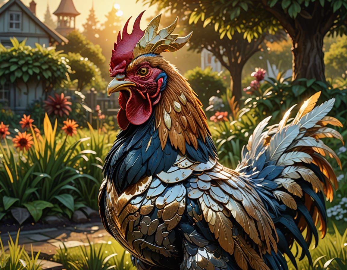 Mecha Rooster Crowing: Sci-Fi Concept Art