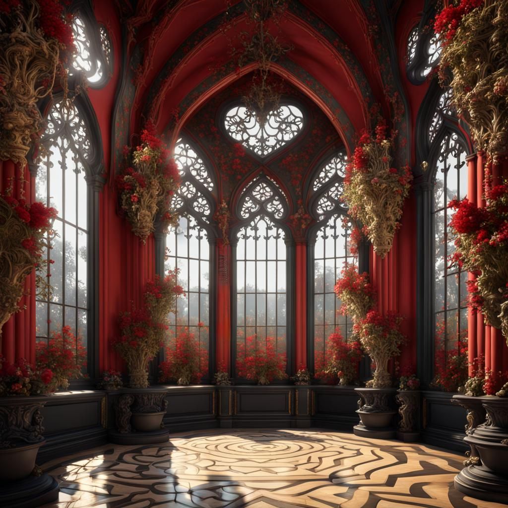 Rococo Gothic Royal Gardens in Red and Black
